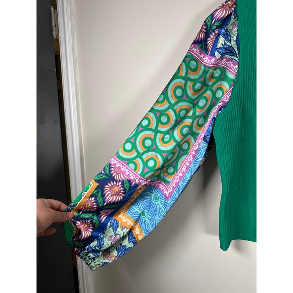 BAILEY 44 Multicolor Ribbed Knit Patchwork Silky Feel Long Sleeve Blouse Women L - Picture 4 of 8